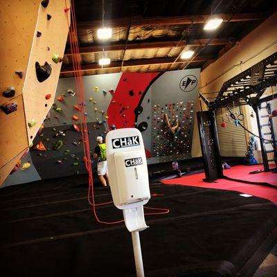 Liquid chalk only at Sanctuary Climbing & Fitness. And it's free!