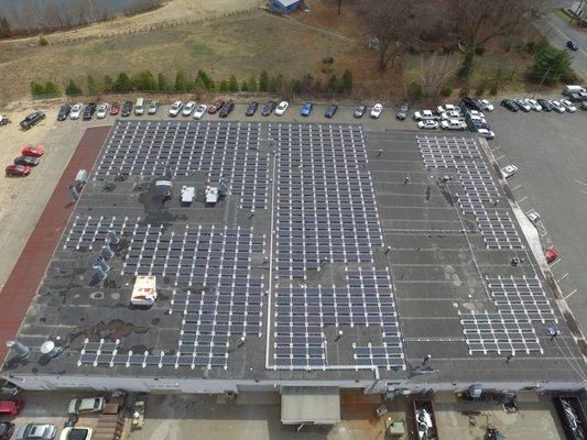 On top of Rick's Auto Body in Springfield, MA is our completed system consisting of 618 panels!