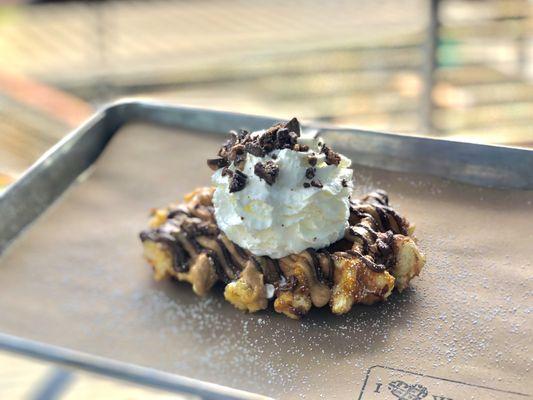 Peanut butter cup: Liege waffle with Nutella, peanut  butter, Reese's peanut butter cups & whipped cream