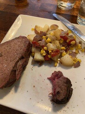 Beef Medallions with corn hash