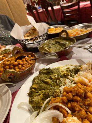 Spinach with paneer/ Chola- chick peas rice naan