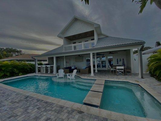 Pool view, kitchen , dinning table