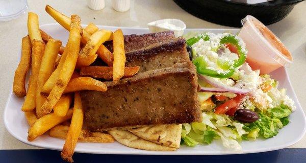 Gyro Platter with Fries and Greek Salad at Mykonos Burlington