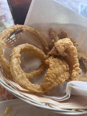 Fried fish and onion rings