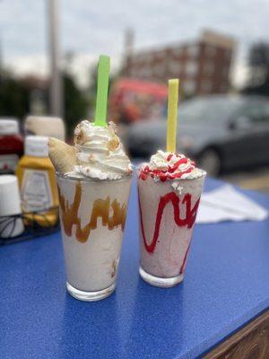 Bananas foster milk shake + strawberry milk shake