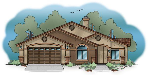 Color elevation of two tone, narrow lot, residence