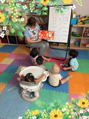 Every morning, Joyce provides a new lesson during circle time.