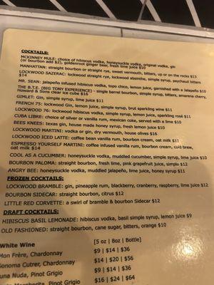 Cocktail menu