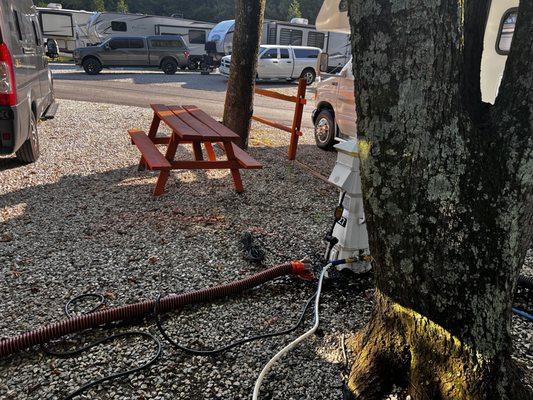 Sewer hook up in neighbors eating area.