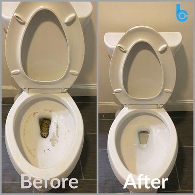 Before and after photo of a customer's toilet.