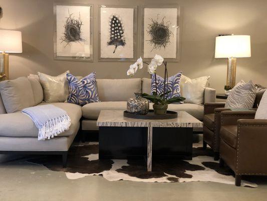 Sectionals, rugs, art, lighting, florals,