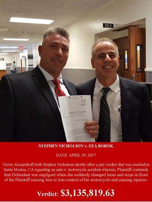 Nichelson Matter - Verdict in the amount of $3,135,819.63. - Contact Us: 833.646.5873