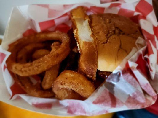 Pork Chop Sandwich and Onion rings