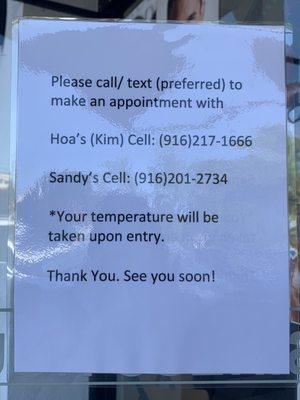 Notice outside Kim Wa Hair Salon as of 06/03/20 due to COVID-19.