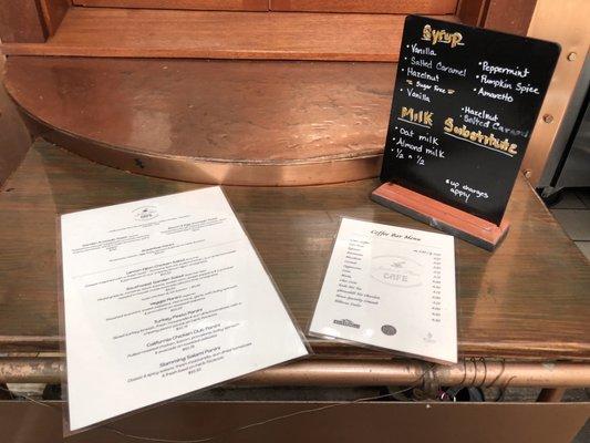 Cafe menu