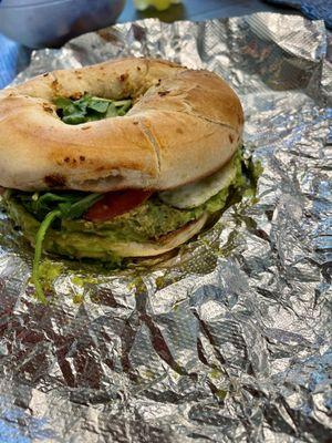 Egg, Avocado and Pesto Bagel Sandwich