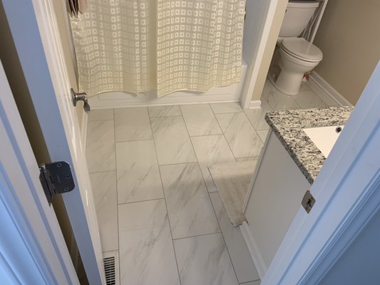 Polished porcelain tile installation