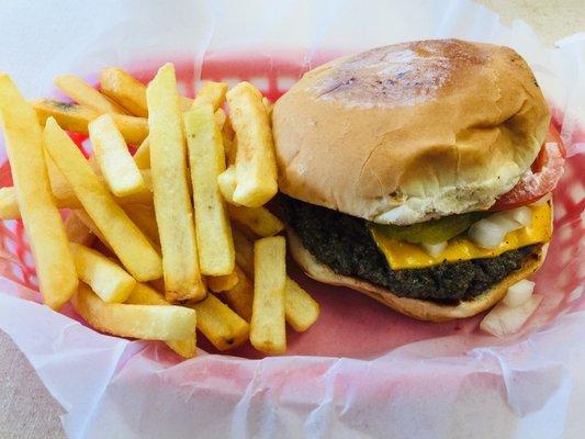 DELICIOUS cheeseburger on a toasted bun for $4.95.  Add fries and a drink and you're still getting out for under $9!