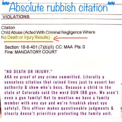 The citation states there was no mark on the kid! Why would she devastate a family with this CRAP? The charge was 100% unfounded!