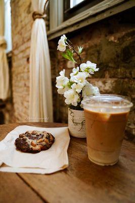 Iced Latte and Maman's 'Famous' Nutty Chocolate Chunk Cookie