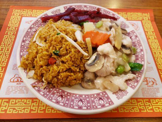 Moo Goo Gai Pan, fried rice, boneless spare ribs