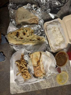 Chicken Curry and Gyro with fries