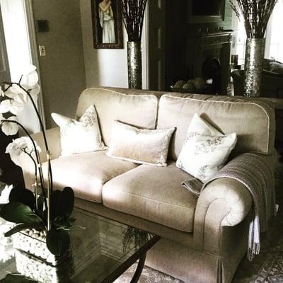 Custom Sofa with custom throw pillows.