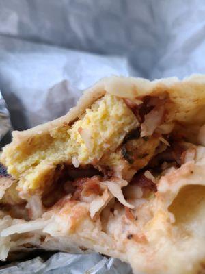 Breakfast burrito-  egg, refried bean, cabbage and sauce