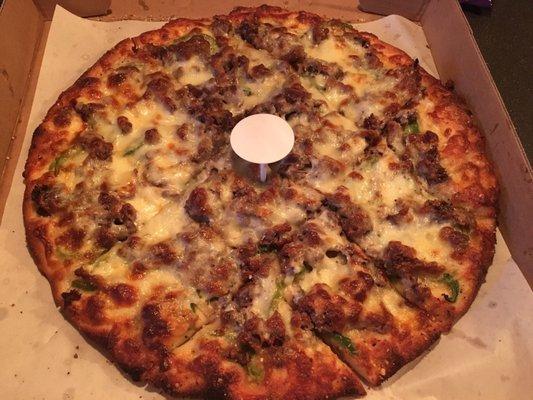 Famous three cheese steak pizza