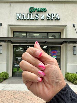 Hot pink gel French  tips