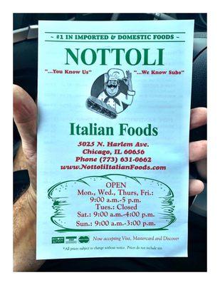 Nottoli Italian Food & Deli 5025 N.Harlem Ave. Italian Food Packages Meats Sausages Cheeses Pizazz Salads Panini's & Sandwiches . Cool!