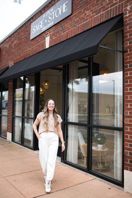 Owner, Stephanie Proulx outside of the Hair Lounge