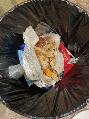 Burrito thrown directly in the trash