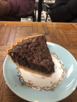 Chocolate buttermilk pie.  A slice of deliciousness on a plate. Don't forget to breathe.