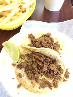 Fajita tacos and fries