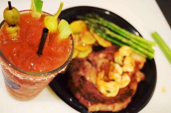 Rib Eye steak and chimp with Charlie L's Bloody Mary