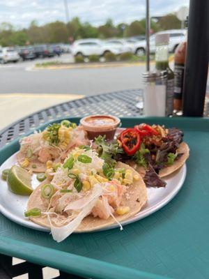 Shrimp and pork belly tacos.