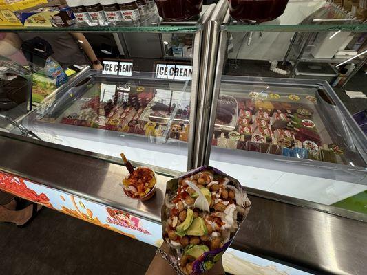 Paletas and chocolate covered bananas and strawberries