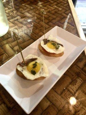 Boqueron & Quail Egg w/ Roasted Tomato pinxto