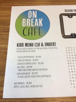 Children's menu