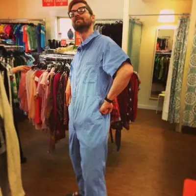 Brett found some coveralls -- perfect for creating his masterpiece artwork at UCD.