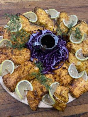 Fish plate with red cabbage