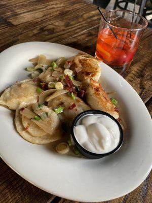 Potatoes and Cheese Pierogis and old fashion