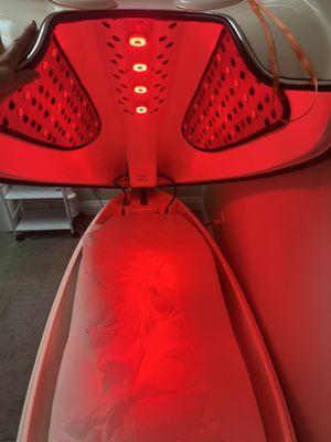 Inside the infrared sauna pod