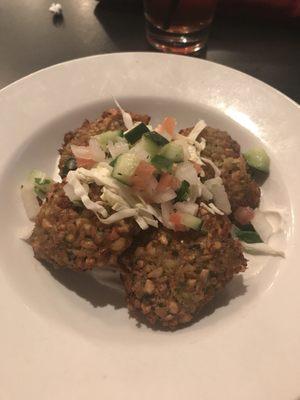 Chick pea fritters. We're ok. They need tahini or some other sauce instead of just plain yogurt.