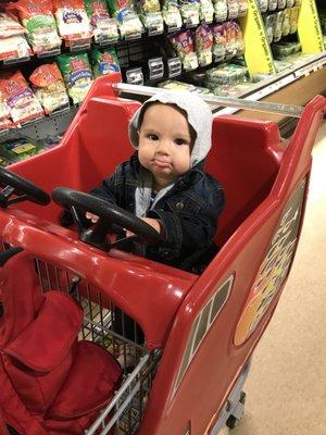 Eight month old enjoying (this is actually his happy face) his car ride.