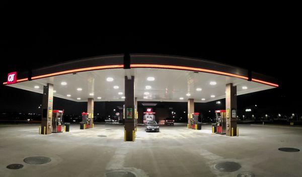 Panoramic view of gas pumps