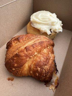 Ham & cheese croissant and Cinnamon roll