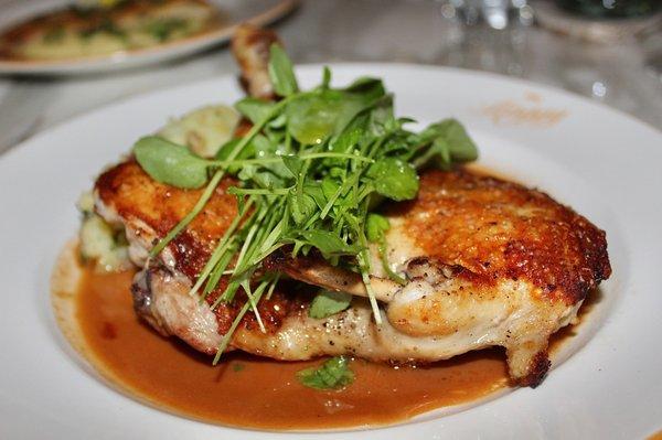 The Roasted Organic Half Chicken was made with L'Ami Louis Potatoes, Duck Fat, Watercress & Brown Chicken Jus.