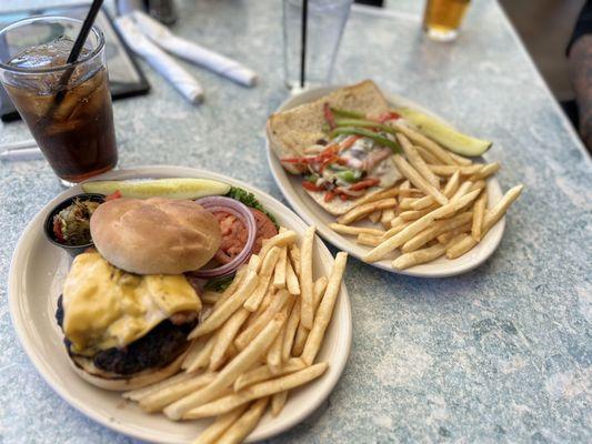 Burger in paradise and Philly sandwich